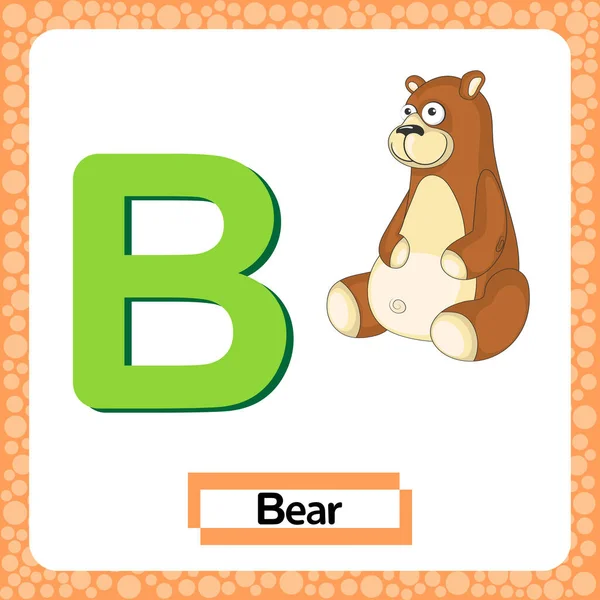 大文字B 白い背景に独立した面白いクマとアルファベットの文字B かわいいカラフルな動物園や動物のAbcのアルファベット漫画のスタイルで 英語の語彙を学ぶ子供のための教育カード ベクトル — ストックベクタ