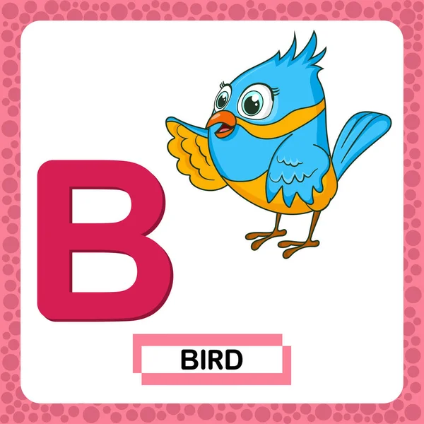 Letter Uppercase Cute Cartoon Character Bird Isolated White Background Funny — Stock vektor