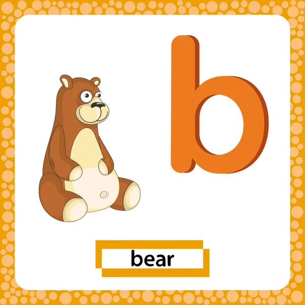 小文字B 白い背景に独立した面白いクマとアルファベットの文字B かわいいベクトル動物園のアルファベット漫画のスタイルで 英語の語彙やアルファベットを学ぶ子供のための教育カード — ストックベクタ