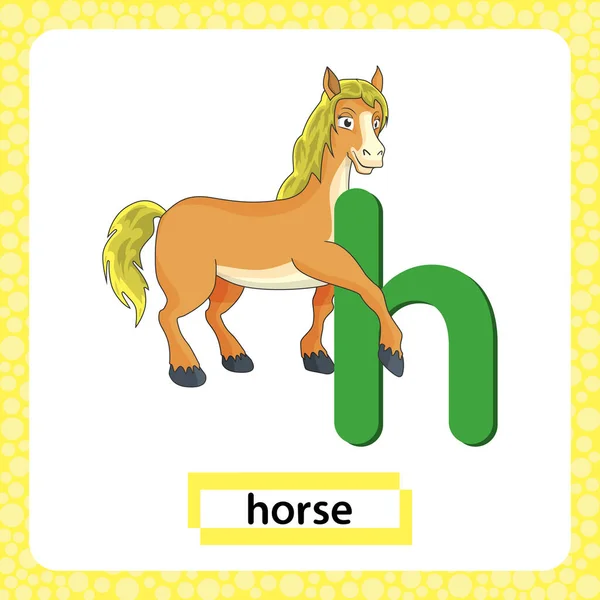 Letter Lowercase Cute Cartoon Horse Pony Isolated White Background Funny — 图库矢量图片