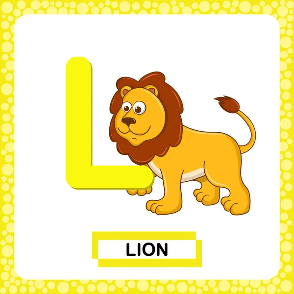 Letter Uppercase Cute Cartoon Character Lion Isolated White Background Funny — Stock Vector