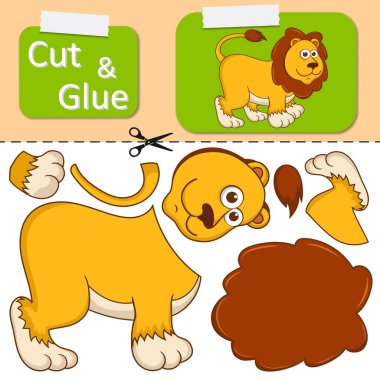 Kâğıt aslanı kes ve yapıştır. Çizgi film eğlencesi dişi aslanı uygula. Eğitim bilmecesi eğlence ve çocuklar için eğlence. Çocuklar mantık oyunu ve yapboz aktiviteleri. Okul öncesi çalışma tablosu etkinliği