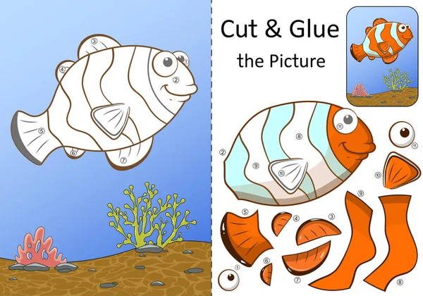 给孩子们的逻辑纸游戏海鱼 将零件切割成数量级并粘贴在等高线内 完美的工作表活动 用于练习技能协调 运动计划 — 图库矢量图片