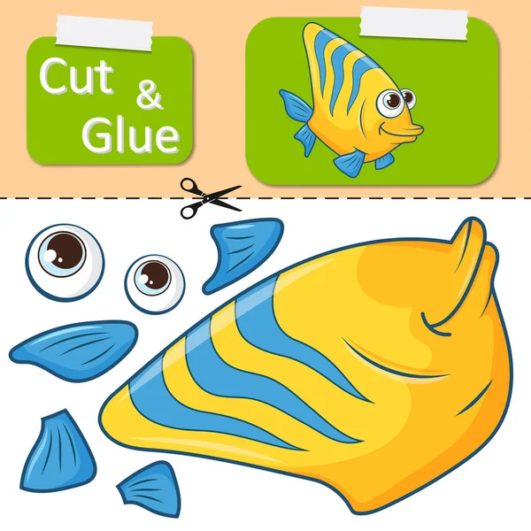 Papierfische Ausschneiden Und Kleben Erstellen Sie Anwendung Der Cartoon Spaß — Stockvektor