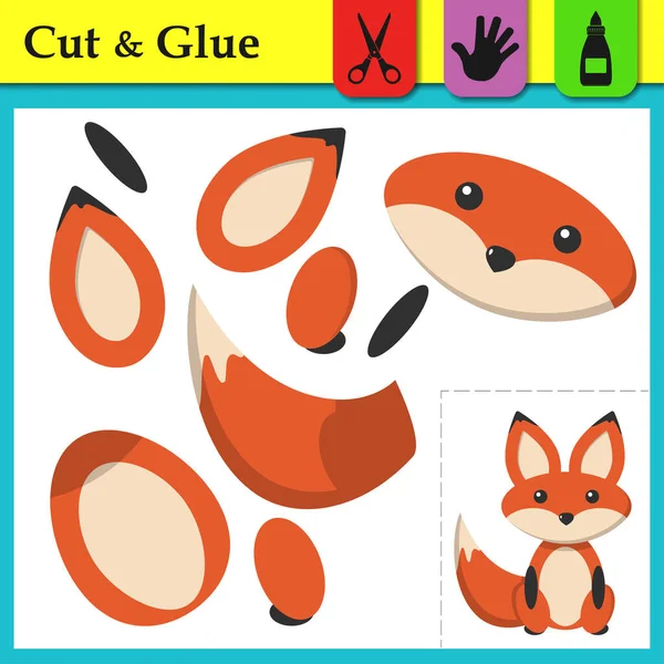 Papierspiel Für Kinder Erstellen Sie Die Applikation Niedlich Fox Schneiden — Stockvektor