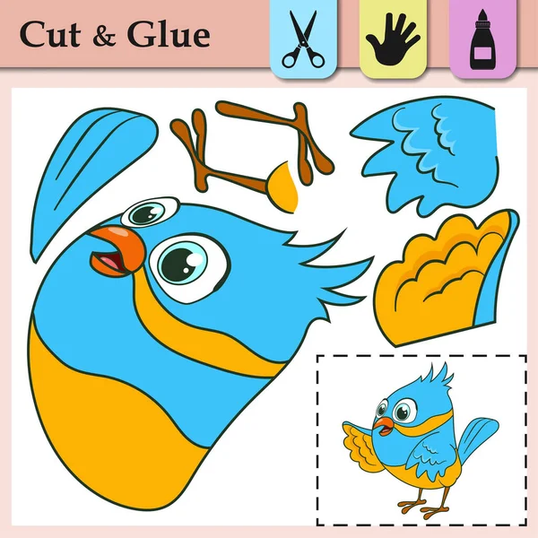 Papierspiel Für Kinder Erstellen Sie Die Applikation Niedlichen Papagei Schneiden — Stockvektor