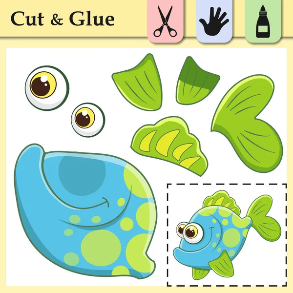 Papierspiel Für Kinder Erstellen Sie Die Applikation Niedlich Sea Fish — Stockvektor