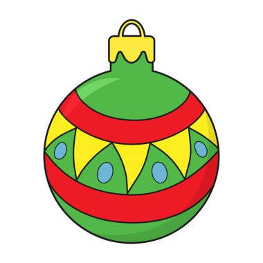 Noel balosu oyuncağı. Beyaz arka planda izole edilmiş şirin bir noel balosu. Kış sembolü Noel ya da Yeni Yıl dekorasyon, poster, eğitim kartı ve afiş tasarımı için. Düz biçimli vektör