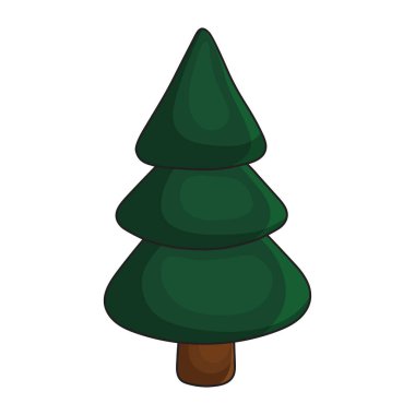 Noel ağacı. Beyaz arka planda karikatür, köknar ya da ladin var. Kış sembolü Noel ya da Yeni Yıl dekorasyon, poster, eğitim kartı ve afiş tasarımı için. Düz biçim