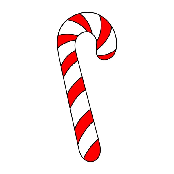 Christmas Candy Cane Cute Cartoon Striped Lollipop Isolated White Background — Stock Vector