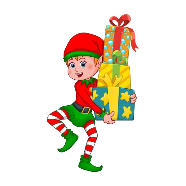 Duende Natal Bonito Desenho Animado Santa Claus Elfo Ajudante Com vetor(es)  de stock de ©KidLand 542279576