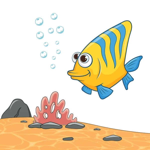 Poissons Mer Nageant Faisant Des Bulles Dessin Animé Poisson Corail — Image vectorielle