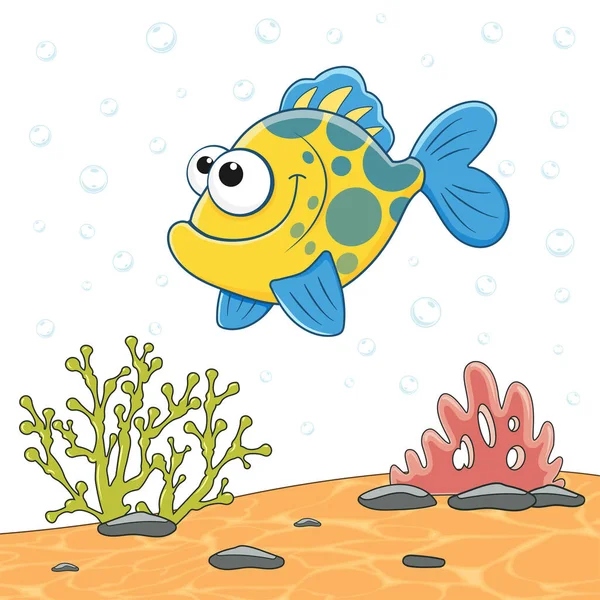Sarjakuva Söpö Sea Fish Eristetty Merimaisemaan Meren Vedenalainen Maailma Jossa — vektorikuva