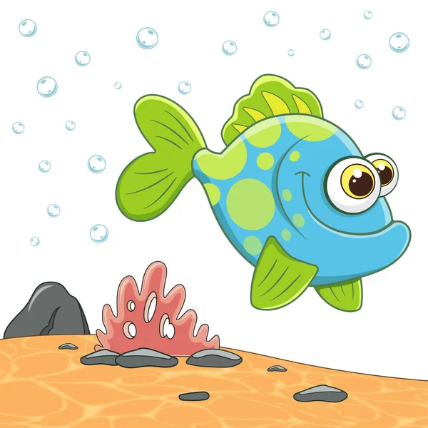 Мультфильм Характер Синий Океан Рыбы Изолированы Морском Ландшафте Морской Подводный — стоковый вектор