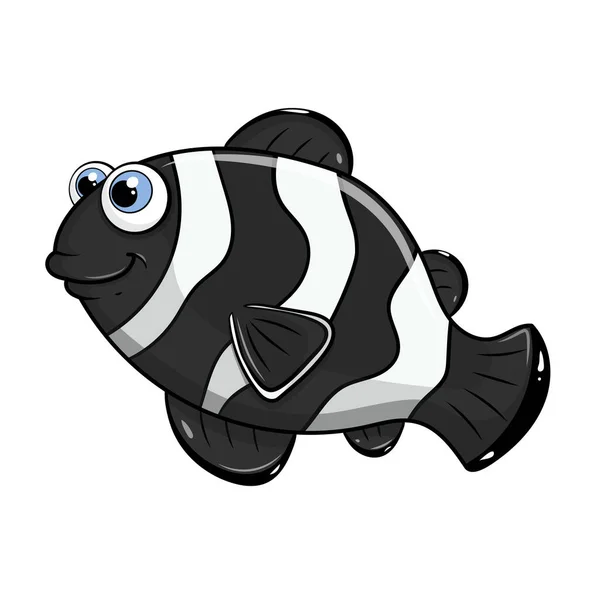 白い背景に隔離された漫画のキャラクター黒海魚 熱帯水中の水生生物 海魚のテンプレート 動物を学ぶ子供のための教育カード 漫画風のベクトルデザイン — ストックベクタ