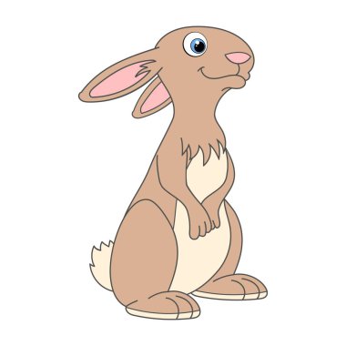 Tavşan. Çizgi film karakteri Bunny beyaz arka planda izole edildi. Tavşan. Şirin çiftlik hayvanı şablonu. Hayvanları öğrenen çocuklar için eğitim kartı. Dekorasyon ve tasarım için uygun. Çizgi film tarzında vektör