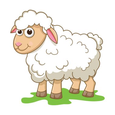 Beyaz arka planda izole edilmiş şirin genç koyunlar. Çiftlik hayvanı çizgi film karakteri. Hayvanları öğrenen çocuklar için eğitim kartı. Çocuklar için Mantık Oyunları. Çizgi film tarzında vektör illüstrasyonu