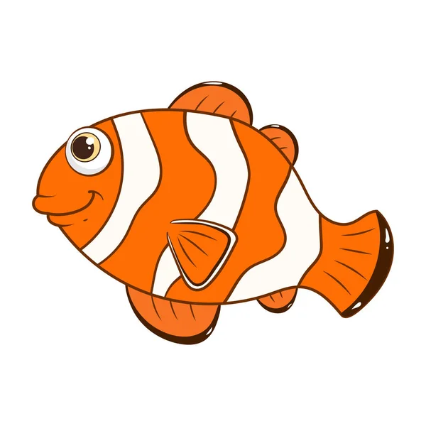 漫画のキャラクター白地に隔離されたクラウン魚 熱帯水中の水生生物 かわいい海魚のテンプレート 動物を学ぶ子供のための教育カード 漫画風のベクトルデザイン — ストックベクタ