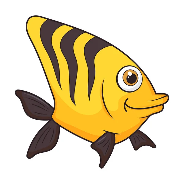 白い背景に隔離された漫画のキャラクター海洋魚 熱帯水中の水生生物 かわいい海魚のテンプレート 動物を学ぶ子供のための教育カード 漫画風のベクトルデザイン — ストックベクタ
