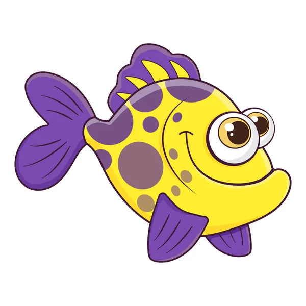 白い背景に隔離された漫画のキャラクターの海魚 熱帯水中の水生生物 かわいい海魚のテンプレート 動物を学ぶ子供のための教育カード 漫画風のベクトルデザイン — ストックベクタ