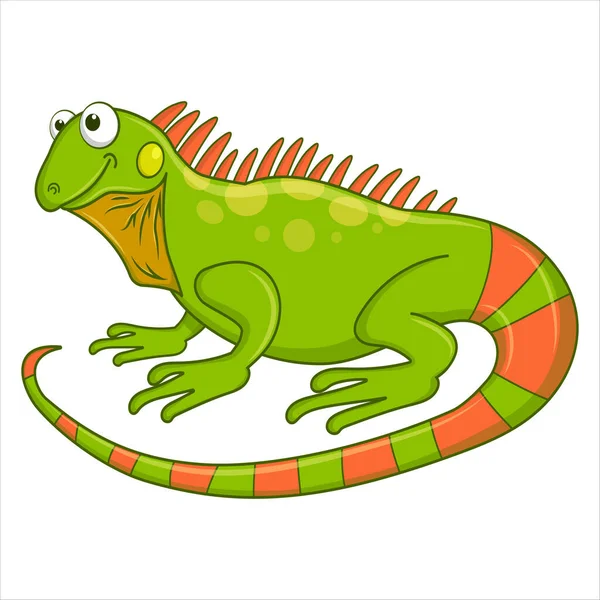 Cute Green Iguana Ящерица Изолированы Белом Фоне Персонаж Мультфильма Рептилиях — стоковый вектор