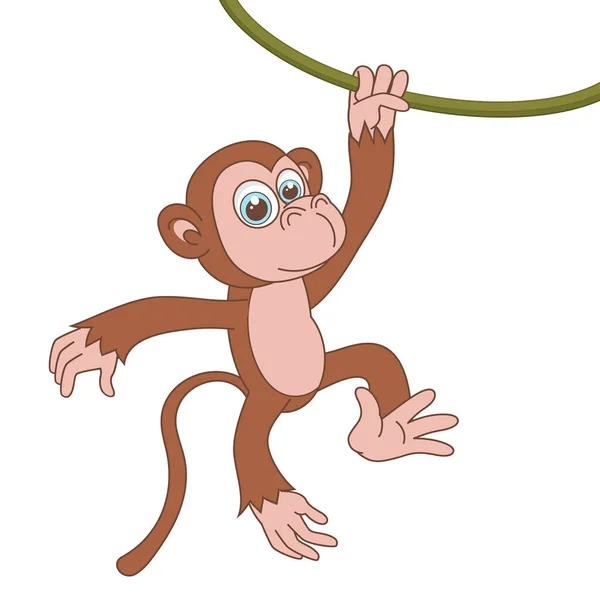 Mono Colgando Liana Personaje Dibujos Animados Chimpancé Aislado Sobre Fondo — Vector de stock