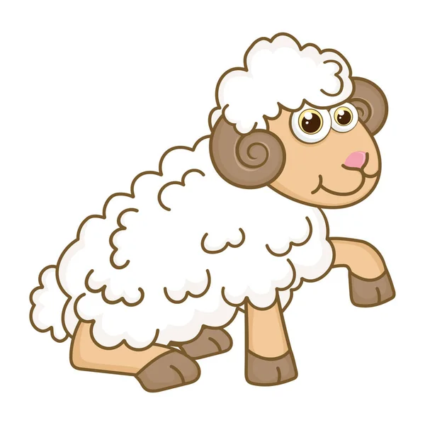 小羊肉 卡通角色Ram在白色背景下被隔离 可爱的农场动物模板 给学习动物的孩子的教育卡片 适用于装饰和设计 卡通风格的矢量 — 图库矢量图片