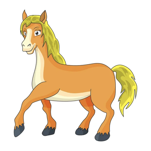 Cute Horse Isolated White Background Farm Animal Cartoon Character Education — Stock Vector