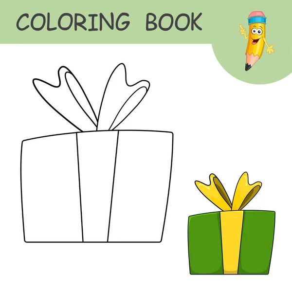 Kleurboek Met Present Box Kleurloze Kleurstalen Kerstmis Verjaardagskist Kleurplaat Voor — Stockvector