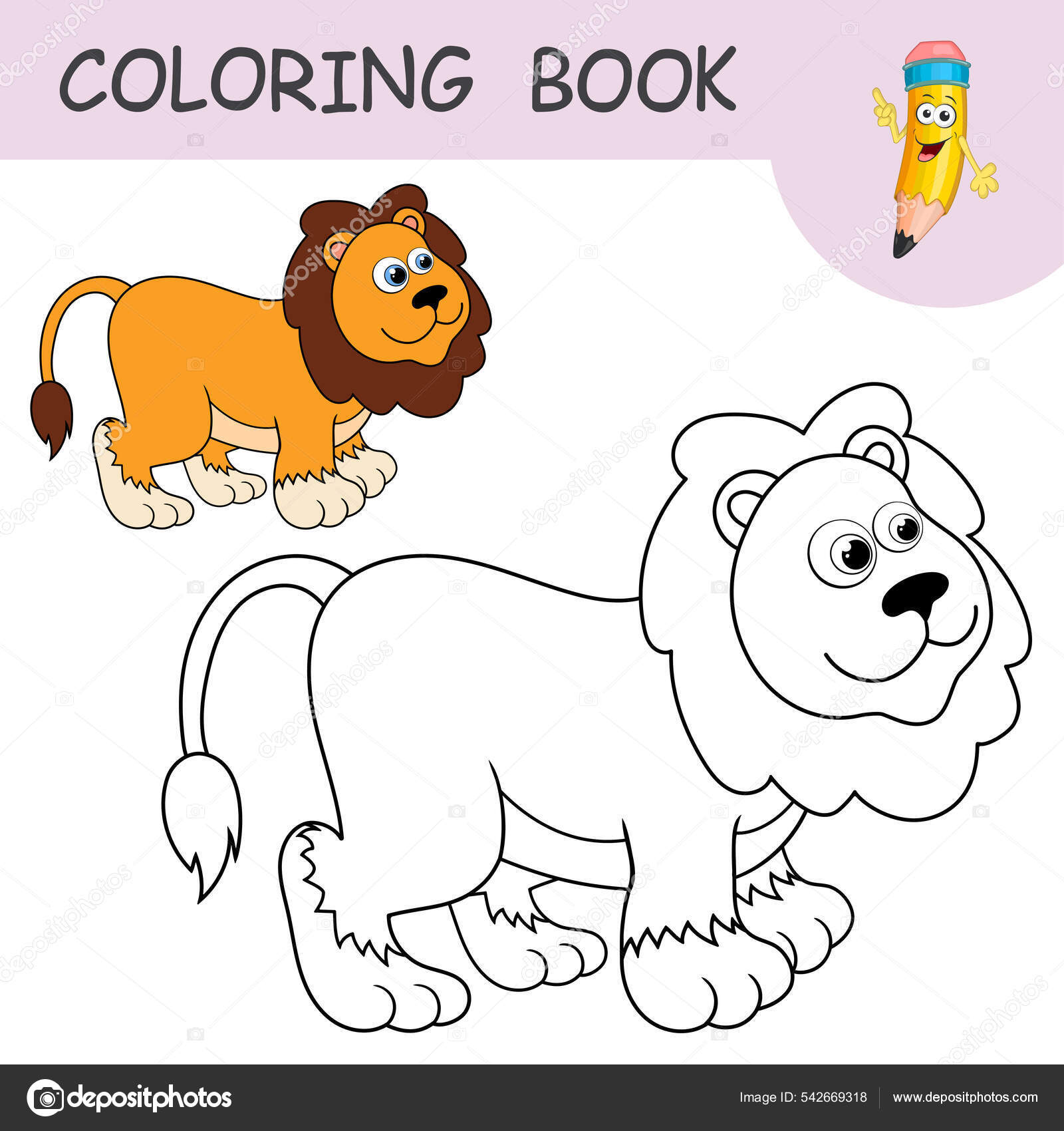 Livro de colorir ou desenho de página do leão bonito, jogo