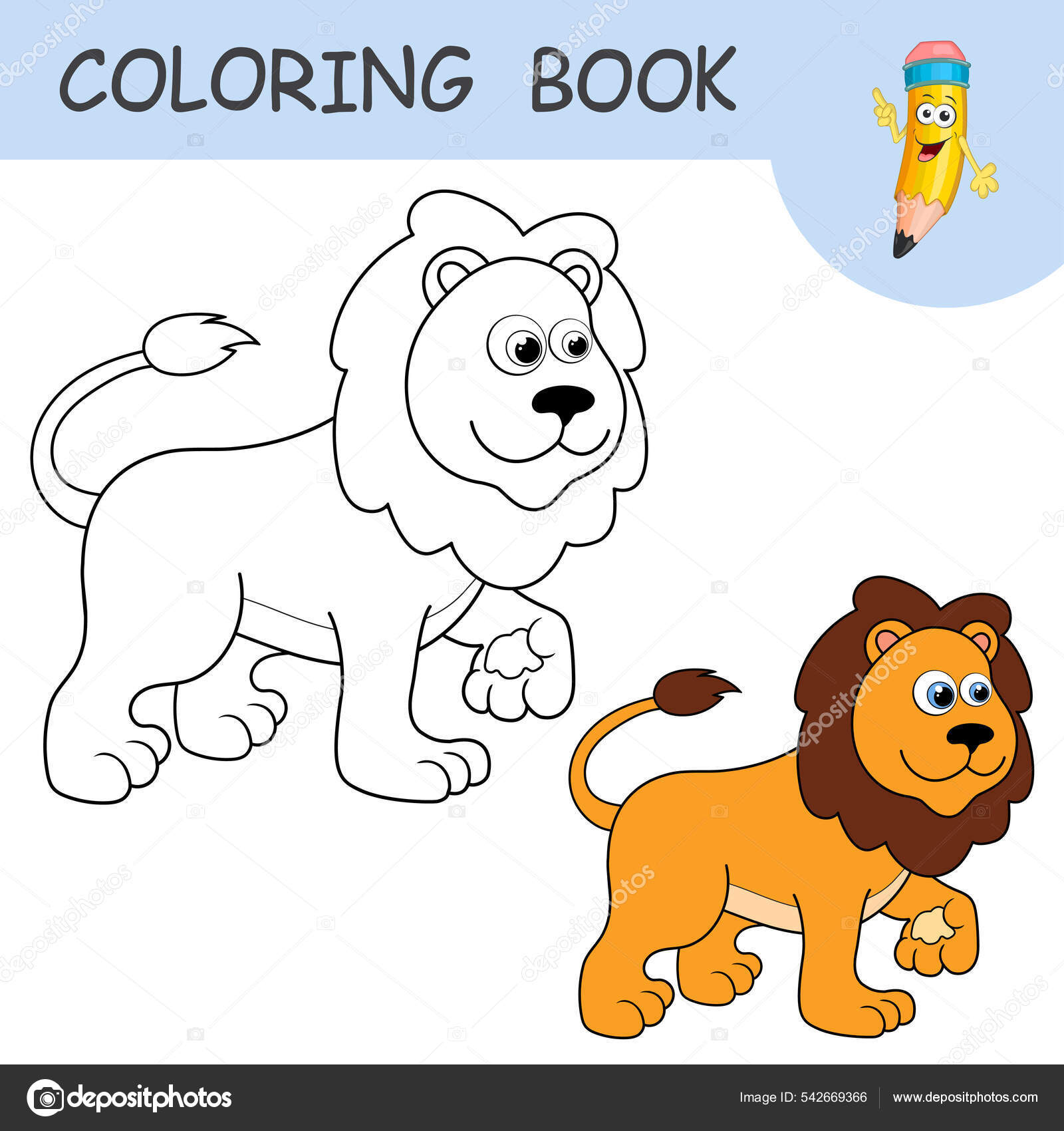 Livro de colorir ou desenho de página do leão bonito, jogo