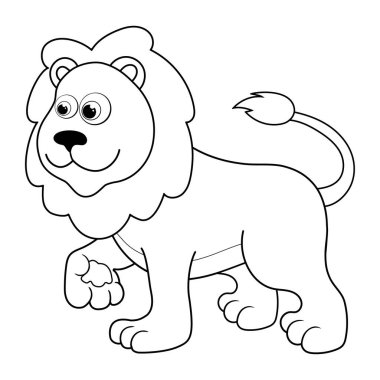 Renksiz Aslan çizgi filmi. Boyama sayfaları. Komik Vahşi Kedi 'nin boyama kitabı için şablon sayfası ya da çocuklar için aslan. Çocuk için çalışma kâğıdı ya da stres önleyici sayfa. Güzel özet eğitim oyunu. EPS10