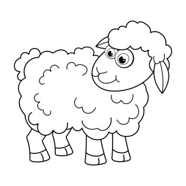 Renksiz Koyun çizgi filmi. Boyama sayfaları. Çocuklar için komik Lamb boyama kitabı şablonu. Çocuk için çalışma kâğıdı ya da stres önleyici sayfa. Güzel özet eğitim oyunu. Vektör illüstrasyonu