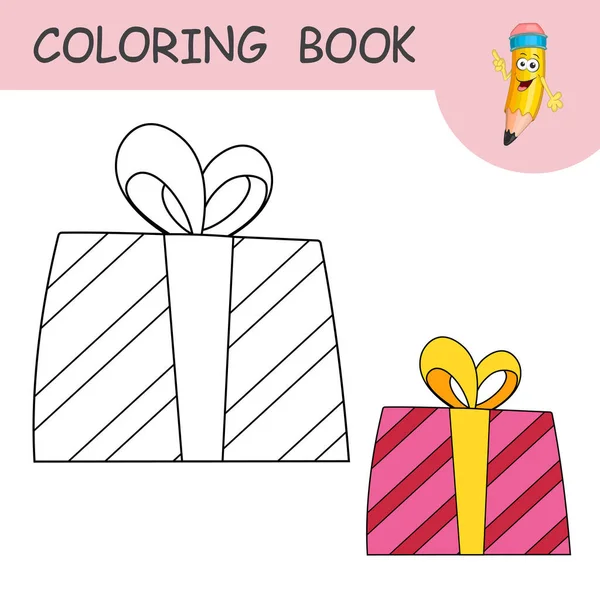 Caja Regalo Dibujos Animados Libro Para Colorear Con Caja Regalo — Vector de stock