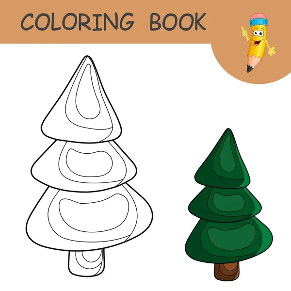 Dibujos Animados Abeto Siempreverde Abeto Libro Para Colorear Con Árbol — Vector de stock