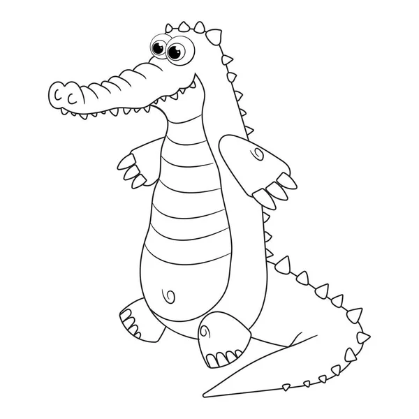 Kleurloze Cartoon Crocodile Loopt Kleurplaten Sjabloon Pagina Voor Het Kleuren — Stockvector