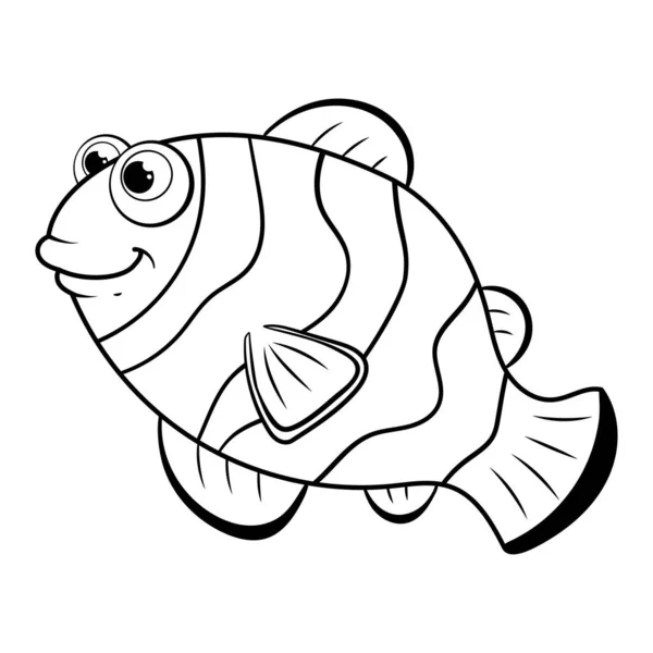 Väritön Sarjakuva Clown Fish Värityskuvat Malli Sivu Värityskirja Hauska Meri — vektorikuva
