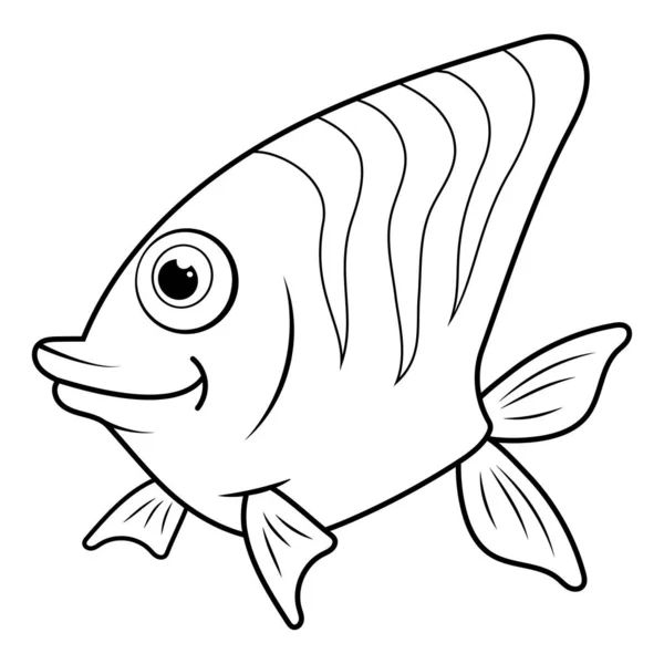 無色の漫画蝶の魚 ぬり絵だ 子供のための面白い海魚の本を着色するためのテンプレートページ サンゴ魚 子供のためのワークシートまたは抗ストレスページを練習します かわいいアウトライン教育ゲーム — ストックベクタ