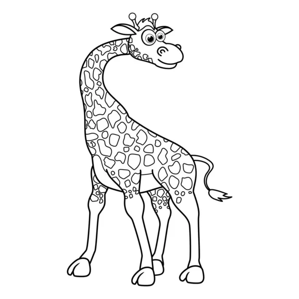 Incolore Cartone Animato Giraffa Stand Sorride Disegni Colorare Pagina Modello — Vettoriale Stock