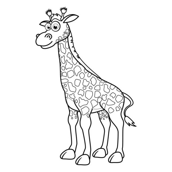 Incolore Cartone Animato Giraffa Stand Sorride Disegni Colorare Pagina Modello — Vettoriale Stock