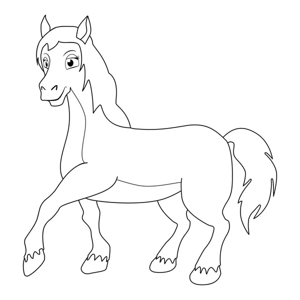 Бесцветный Мультяшный Конь Пони Окраска Страниц Шаблон Страницы Раскраски Книги — стоковый вектор