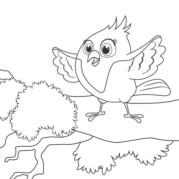 Daldaki Çizgi Film Kuşunun Boyama Sayfası Çocuklar Için Komik Kuşların — Stok Vektör