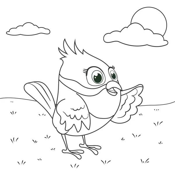 Coloriage Contour Dessin Animé Oiseau Page Pour Livre Coloriage Oiseaux — Image vectorielle