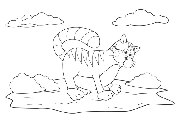 卡通猫的彩色页面轮廓 为孩子们准备一本有趣的小猫彩绘书 关于可爱动物的活动无色图片 儿童的抗压力网页 黑白矢量图解 — 图库矢量图片