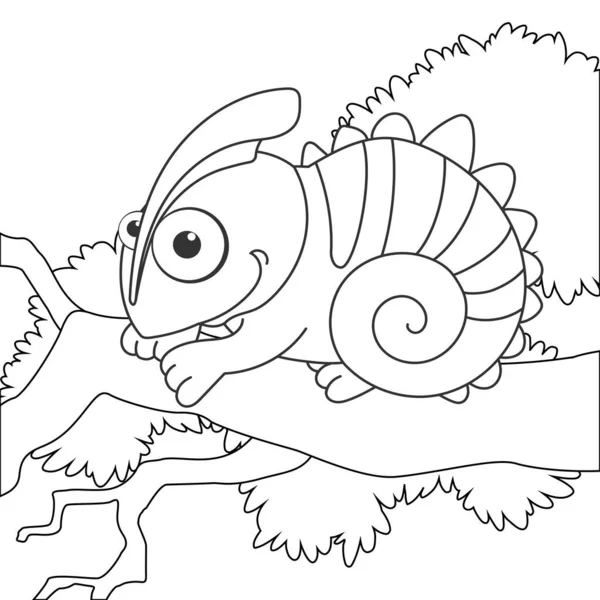 分枝上卡通变色龙的彩色页面轮廓 为孩子们准备一本有趣蜥蜴的彩色书 关于可爱动物的活动无色图片 儿童的抗压力网页 黑白矢量 — 图库矢量图片
