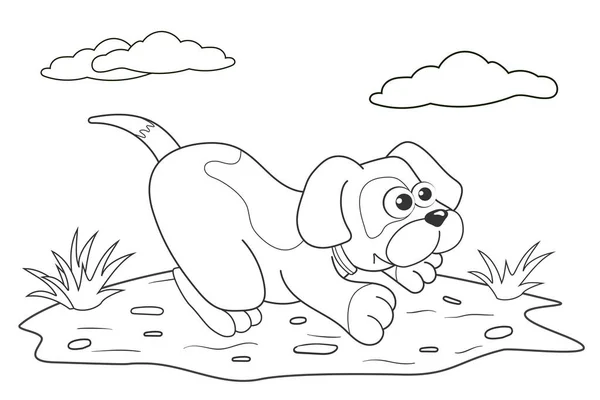 Färgläggning Sida Kontur Tecknad Hund Sida För Teckningar För Barn — Stock vektor
