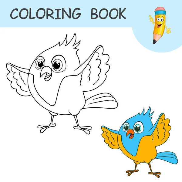 Libro Colorare Con Uccello Sta Agitando Ali Campioni Incolori Colorati — Vettoriale Stock