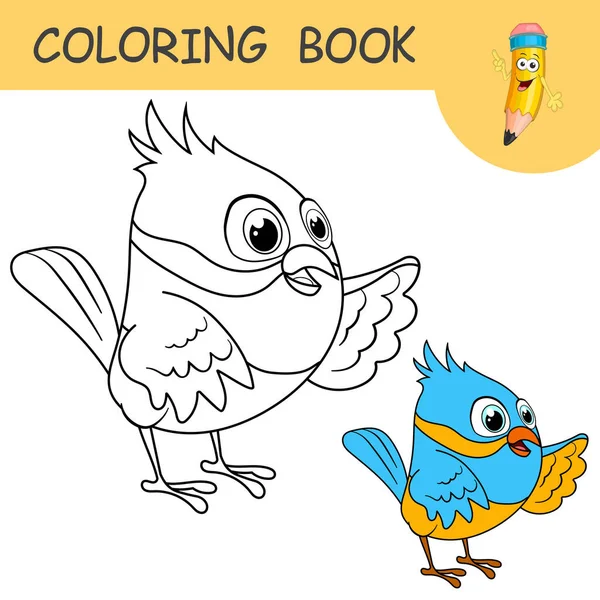Libro Colorare Con Personaggio Divertente Uccello Parlare Campioni Incolori Colori — Vettoriale Stock
