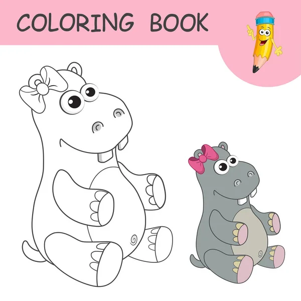 Libro Para Colorear Con Carácter Divertido Hippo Muestras Incoloras Color — Vector de stock