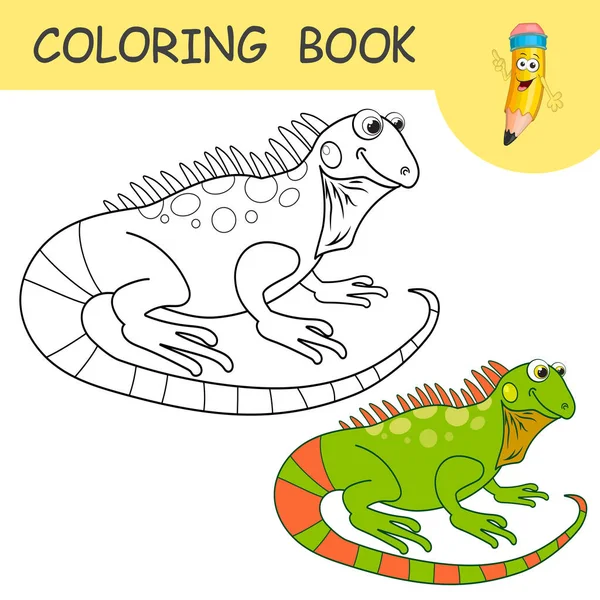 Libro Para Colorear Con Personaje Divertido Iguana Salamandra Muestras Incoloras — Vector de stock